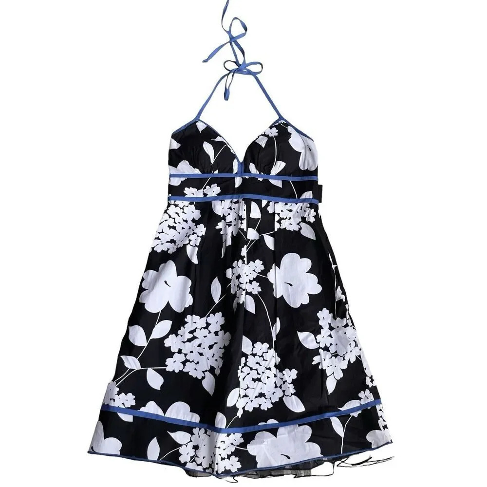 B~WEAR BYER CALIFORNIA Halted Dress Junior Girls Size 9 Black Floral Belted NWOT